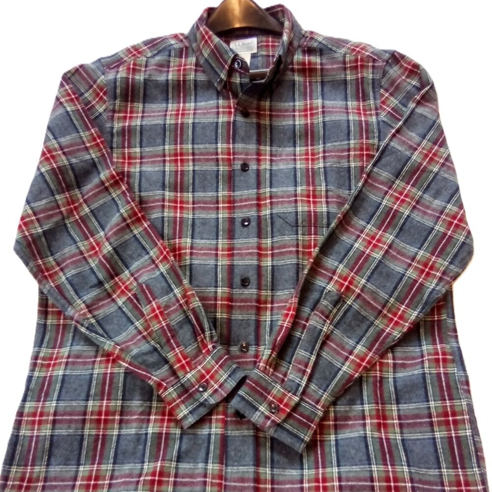 LL Bean Men's 100% Cotton Plaid Shirt  Size M